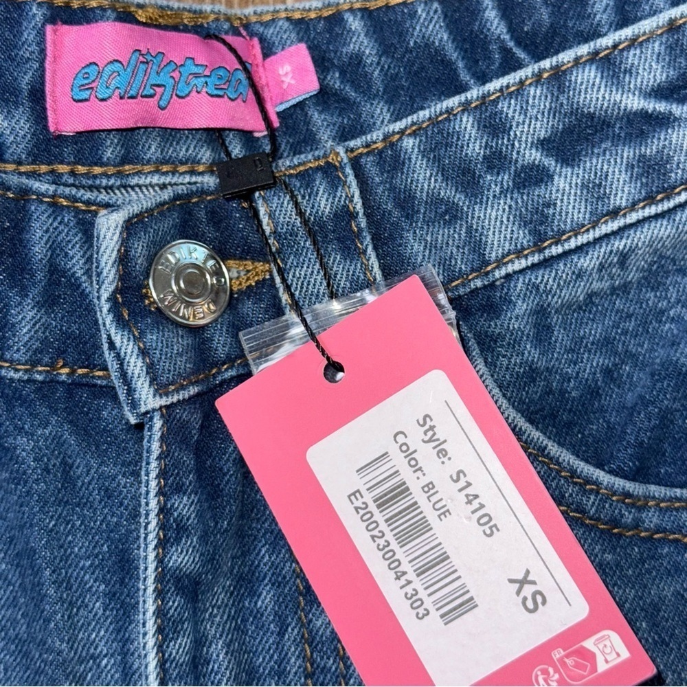 Edikted Baggy Mid Rise Wide Leg Carpenter Cago Jeans blue Pant 90s y2k - Picture 10 of 15